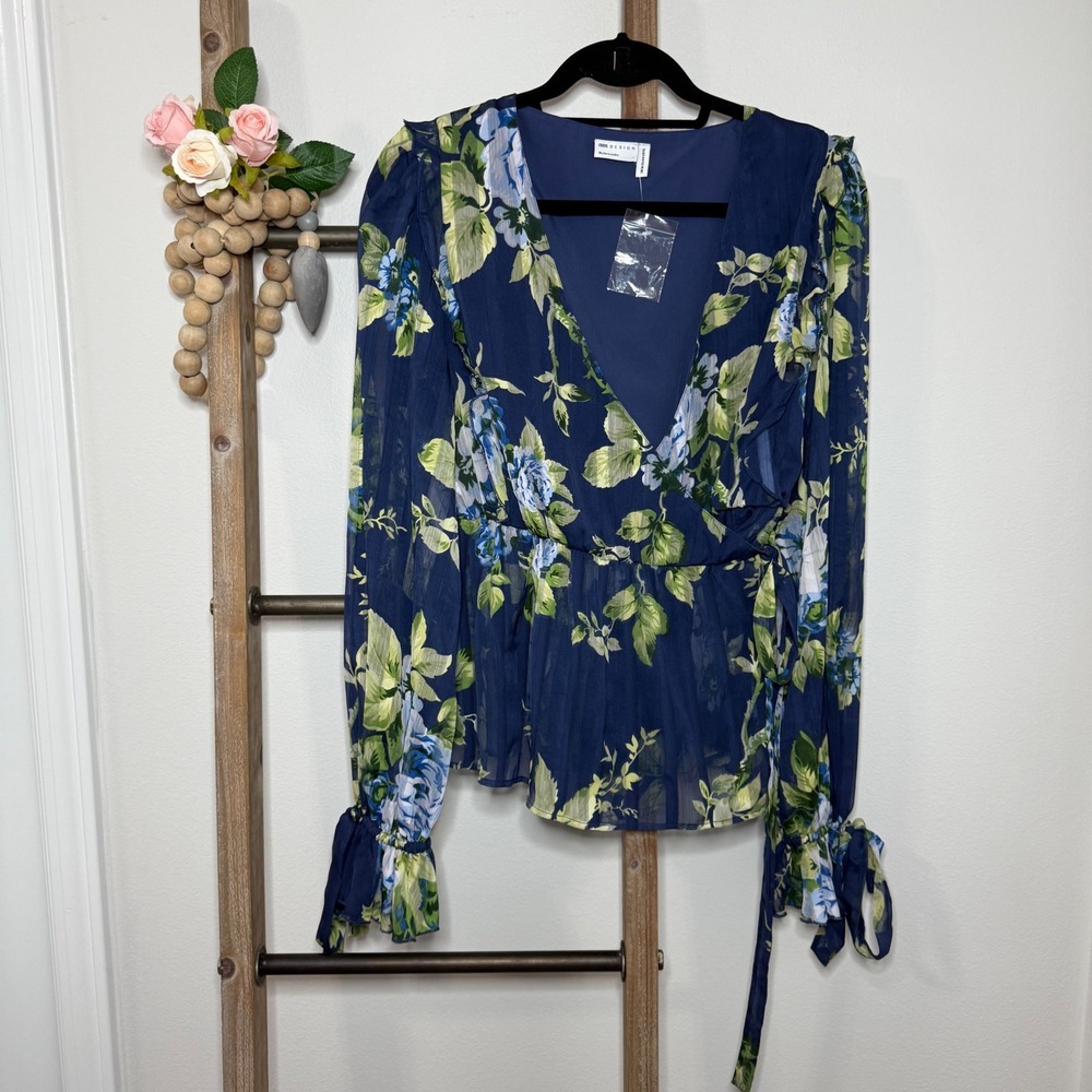 Asos Design NWOT Blue Green Floral Blouse Size 12